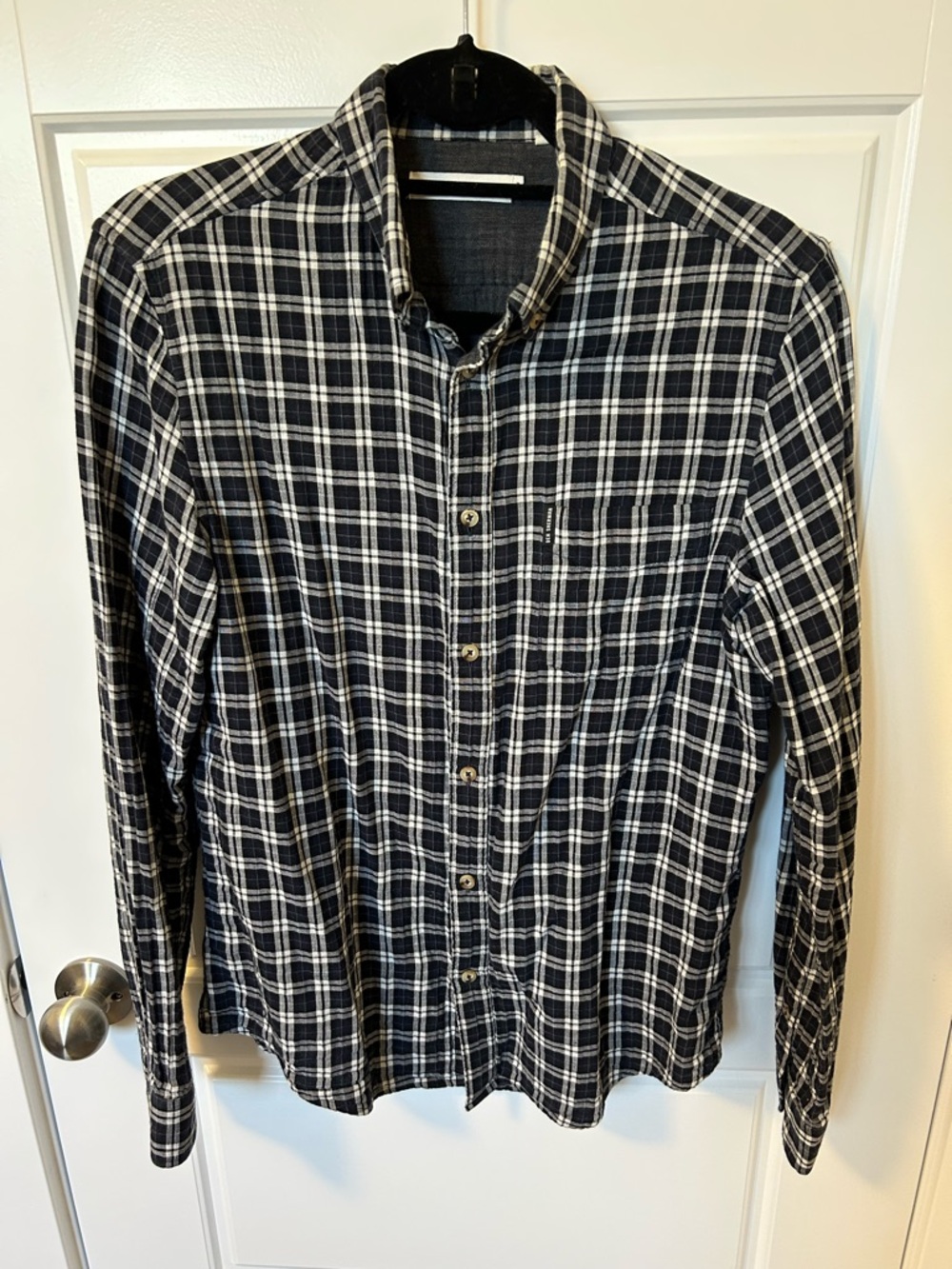 Ben Sherman Black and White Plaid Casual Button-Down Shirt